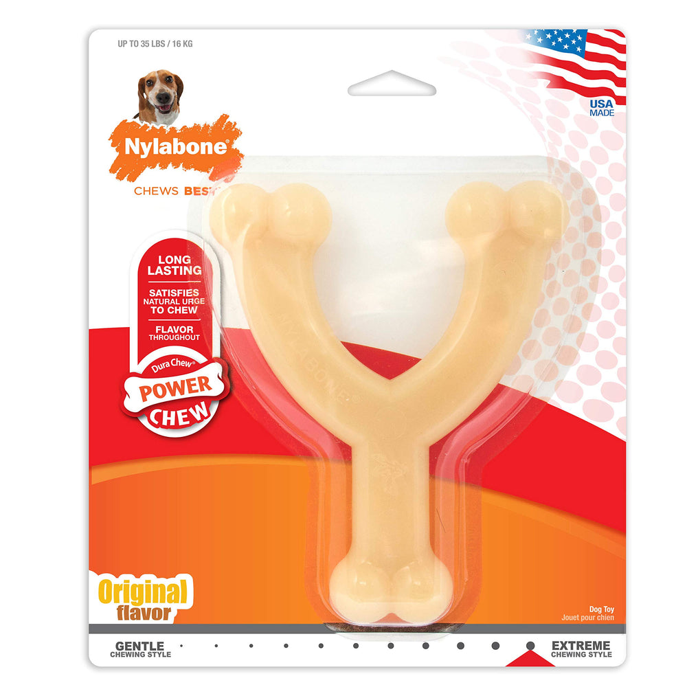 Nylabone Original Wishbone front view—durable nylon chew toy for aggressive chewers.