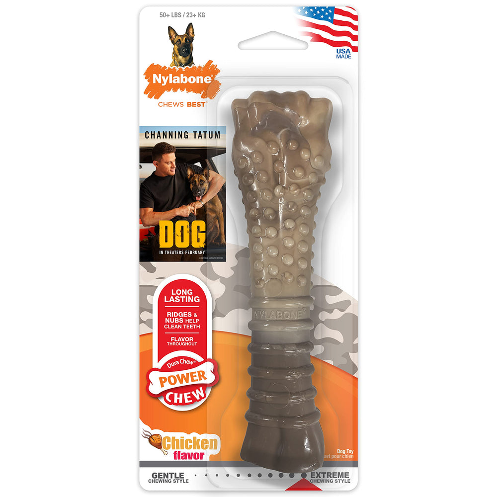 Nylabone Power Chew Camo dog toy close-up highlights rugged design for aggressive chewers