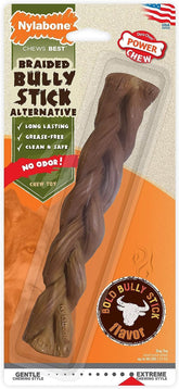 Nylabone Power Chew braided bully stick alternative, giant two-pack for strong chewers.