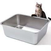 Nyutu stainless steel litter box back view highlights durable non-stick surface for easy cleaning.