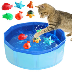 Obfuscate cat pool toy 6pc blue set packaging demonstrates durable, portable play for bored indoor cats.