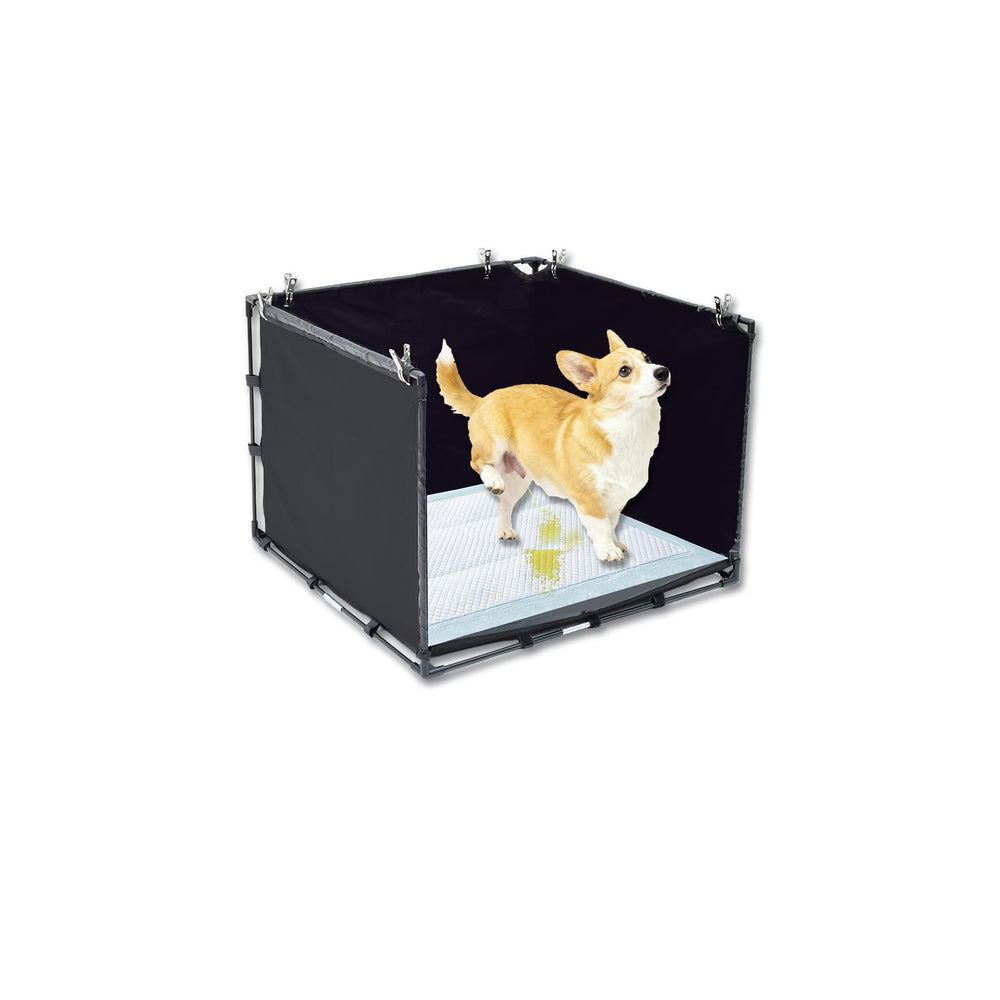 OCMML dog litter box indoor with high walls helps keep floors dry.