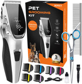 OCPEET dog grooming kit front view with low-noise motor for calmer sessions.