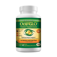 Ocu-GLO bottle and label signaling daily eye-health support for dogs.