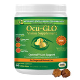 Ocu-GLO senior eye supplement bottle view for daily pet eye health