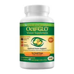 Ocu-GLO Vision Supplement bottle – veterinarian-recommended eye health support for dogs.