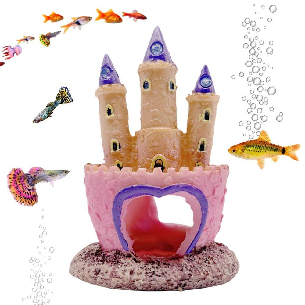 Odebyata small cartoon castle pink adds charming fairy decor to small tanks.