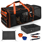 Odoland expandable cat carrier with 24x15x14 base and expansion for travel comfort.