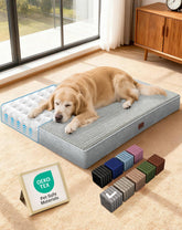 OhGeni dog bed gray cover close-up shows durable zipper for easy cleaning.