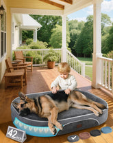 OhGeni Orthopedic Big Dog Couch front view highlights supportive back and roomy XL size.