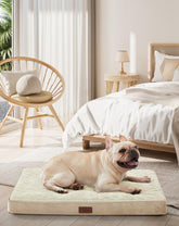OhGeni orthopedic dog bed 30-inch front view in khaki, supports joints.