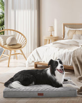 OhGeni orthopedic dog bed 35in gray with egg-crate foam supports joints and spine.