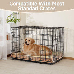 OhGeni Orthopedic Dog Bed 41in Khaki side view shows roomy space for large dogs.