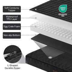 OhGeni orthopedic bed close-up of waterproof liner keeps moisture out.
