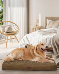 OhGeni orthopedic dog bed coffee cover and foam for plush comfort.