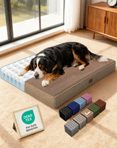 OhGeni orthopedic dog bed foam closeup showcases 25D egg crate support for joints.