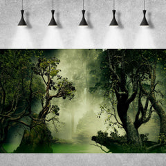 OHIOCATII old trees rainforest scene behind aquariums creates immersive backdrop.