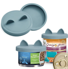 OHMO 2Pack cat food can lids in light blue pack view for reusable storage.