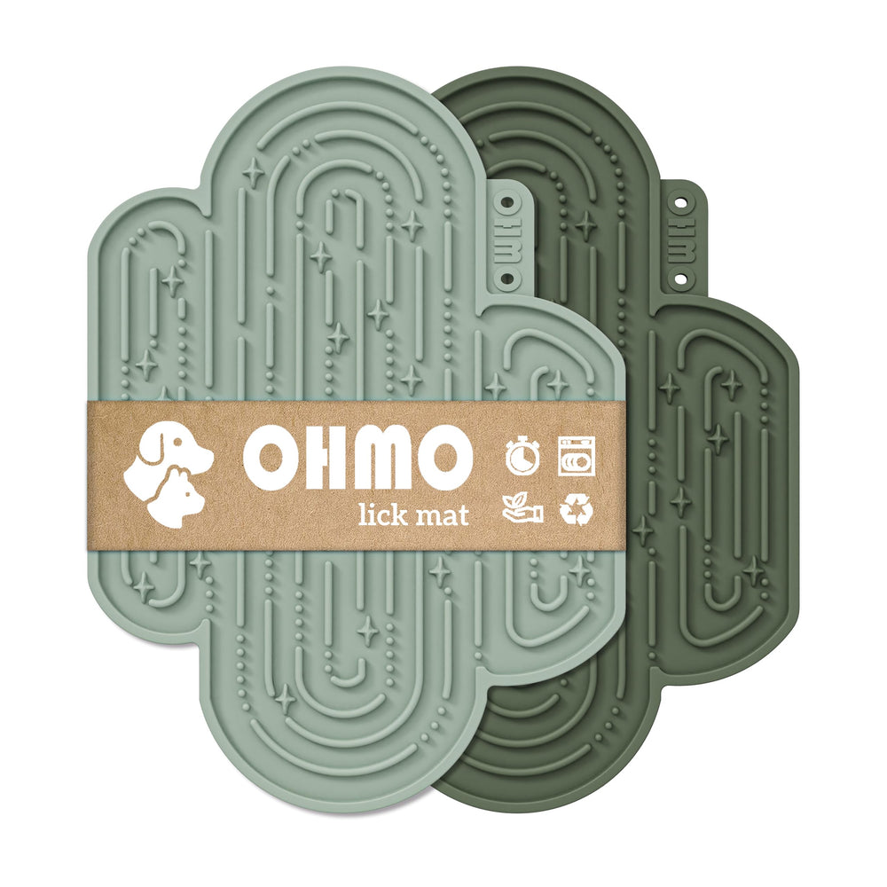 OHMO Cactus Lick Mat on a surface with strong suction cups for mess-free slow feeding.