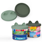OHMO pet food can lid camo close-up shows tight seal keeps food fresh.