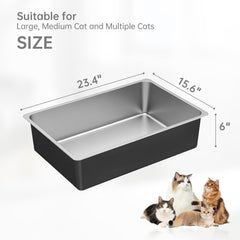 Ohtomber stainless steel litter box open top and 6 inch walls for easy entry