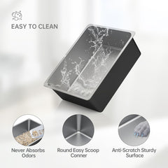 Ohtomber stainless steel litter box with round edges offers safe, easy scooping.