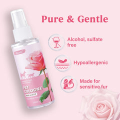 Oivolii pet cologne spray applied on cat coat for subtle odor control.