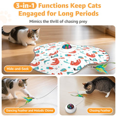 Oiyeefo cat toy cover opening, reveals hidden feather to spark curiosity.