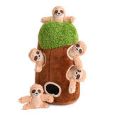 Okegztoa interactive squeaky dog toy sloth burrow tree action for hide-and-seek play.