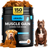 OKKÖBI 11-in-1 Muscle Gain Chews bottle showcasing protein-rich treats for dog muscle support