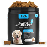 OKKÖBI alergia para perros: bocaditos frente, posible alivio de alergias.