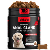 OKKÖBI Anal Gland Chews bottle pouring for convenient digestive support for dogs