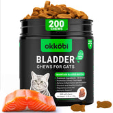 OKKÖBI Bladder Chews bottle with salmon bites offering daily urinary support.