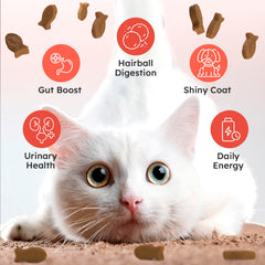 OKKÖBI cat hairball remedy treats salmon flavor—mouthwatering aroma that may entice picky eaters.