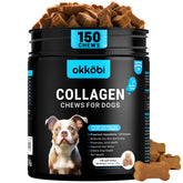 OKKÖBI Collagen for Dogs bottle pour highlights convenient daily joint-support chews