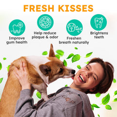 OKKÖBI dog breath freshness mint close-up showing minty breath benefits.