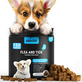 OKKOBI flea tick chews chicken flavor jar for easy dog protection.