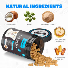 OKKOBI chicken-flavor chews on bowl entice dogs while delivering flea relief.
