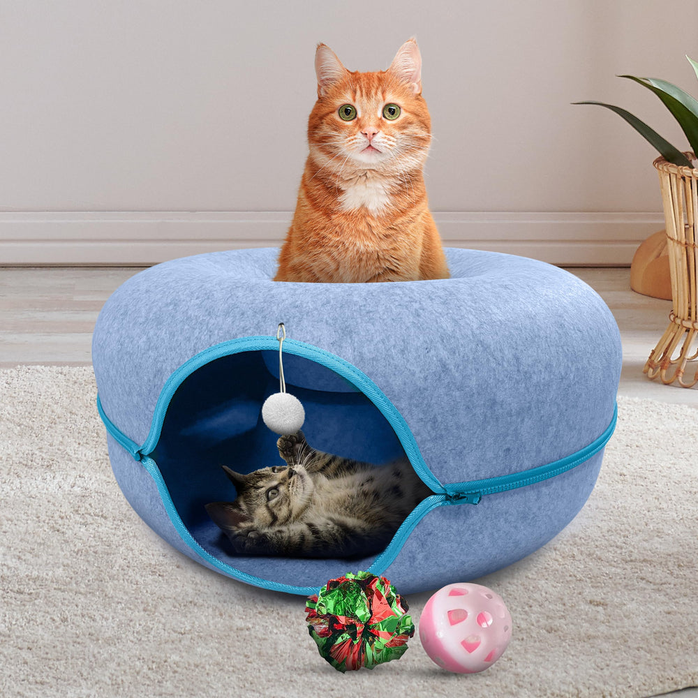 Okoco Cat Tunnel Bed assembly demonstrates quick setup for busy owners