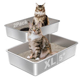 Olacat stainless steel litter box 2-pack front view reveals roomy space for large cats and easy cleaning.