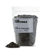 Old Potters Wildlife black oil sunflower seeds packaging showcases non-GMO bird food.
