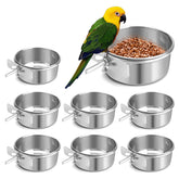 Old Tjikko bird feeder dish brackets attached to a cage for secure feeding.