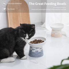 OMAYKEY elevated cat bowls set helps cats swallow more easily during meals