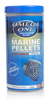 Omega One Garlic Marine Large Pellets packaging front for reliable feeding