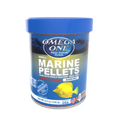 Omega One Garlic Marine Small Sinking Pellets packshot for convenient feeding.