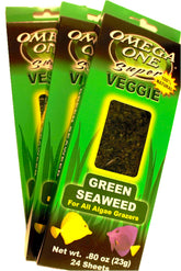 Omega One Super Veggie Green Seaweed sheets for algae grazers support natural feeding behavior.