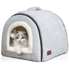 OMIVIER cat bed foldable gray exterior offers a cozy hideaway for indoor cats.