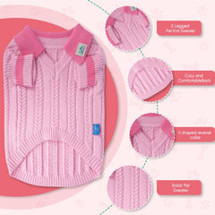 On The Roll dog sweater showing layered cable pattern for timeless fashion.