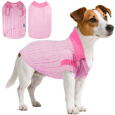 On The Roll pink pet sweater with V-shaped lapel for stylish outdoor warmth.