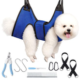Ondware dog grooming hammock front view for gentle nail trimming at home.